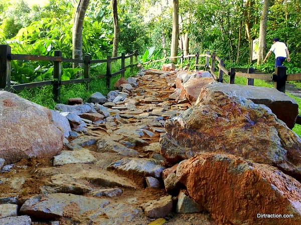 Bukit Timah Trail Head - the new trailhead with sentry rocks guiding the ride up an armored slope.