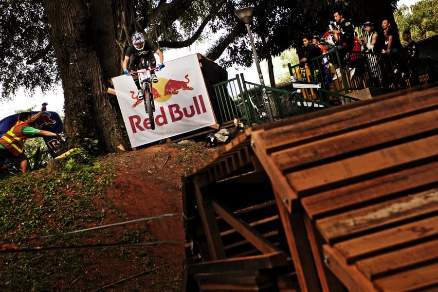 Competitors in action at the Red Bull Dark Knights at Pearl's Hill City Park in Singapore, Singapore on May 18th, 2013